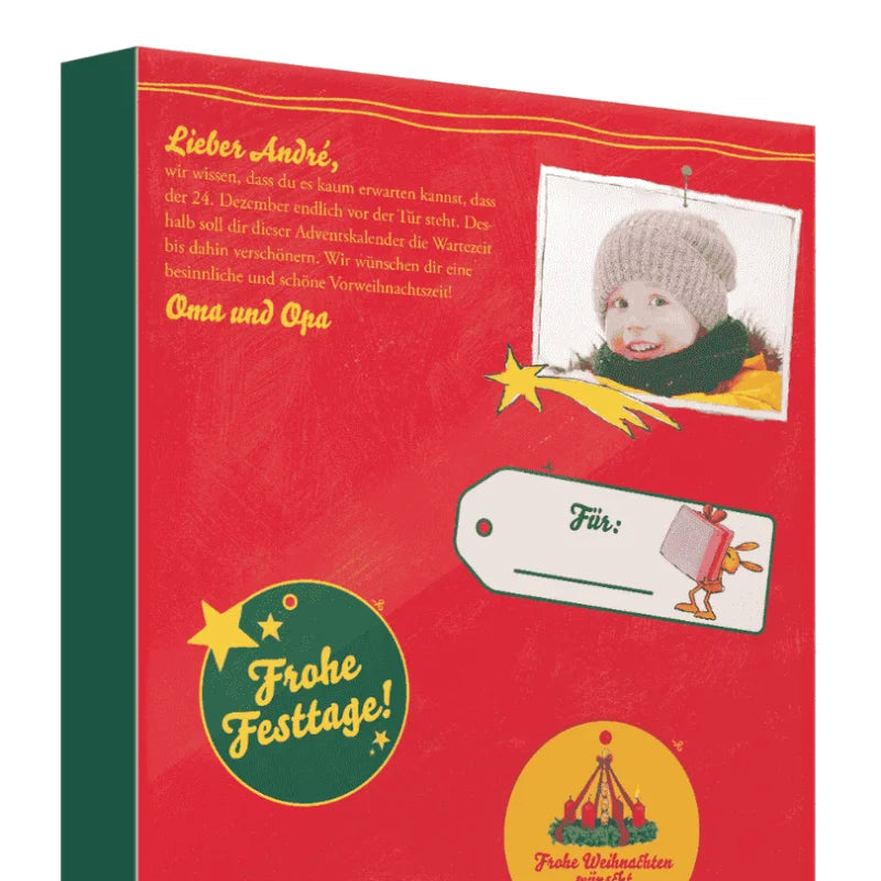 Widmung für Andre von Oma und Opa auf der Rückseite des Adventskalenders