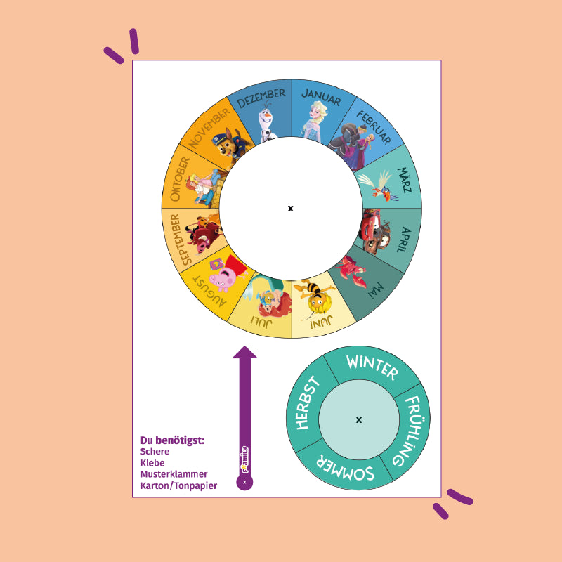 Bastelanleitung zum kostenlosen Download: Jahresuhr mit den bekannten Serienhelden