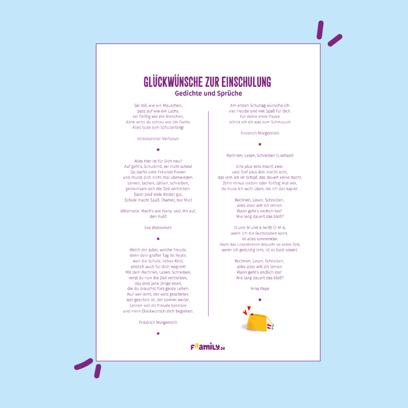 Glückwünsche zur Einschulung als kostenloser Download mit verschiedenen Gedichten und Sprüchen