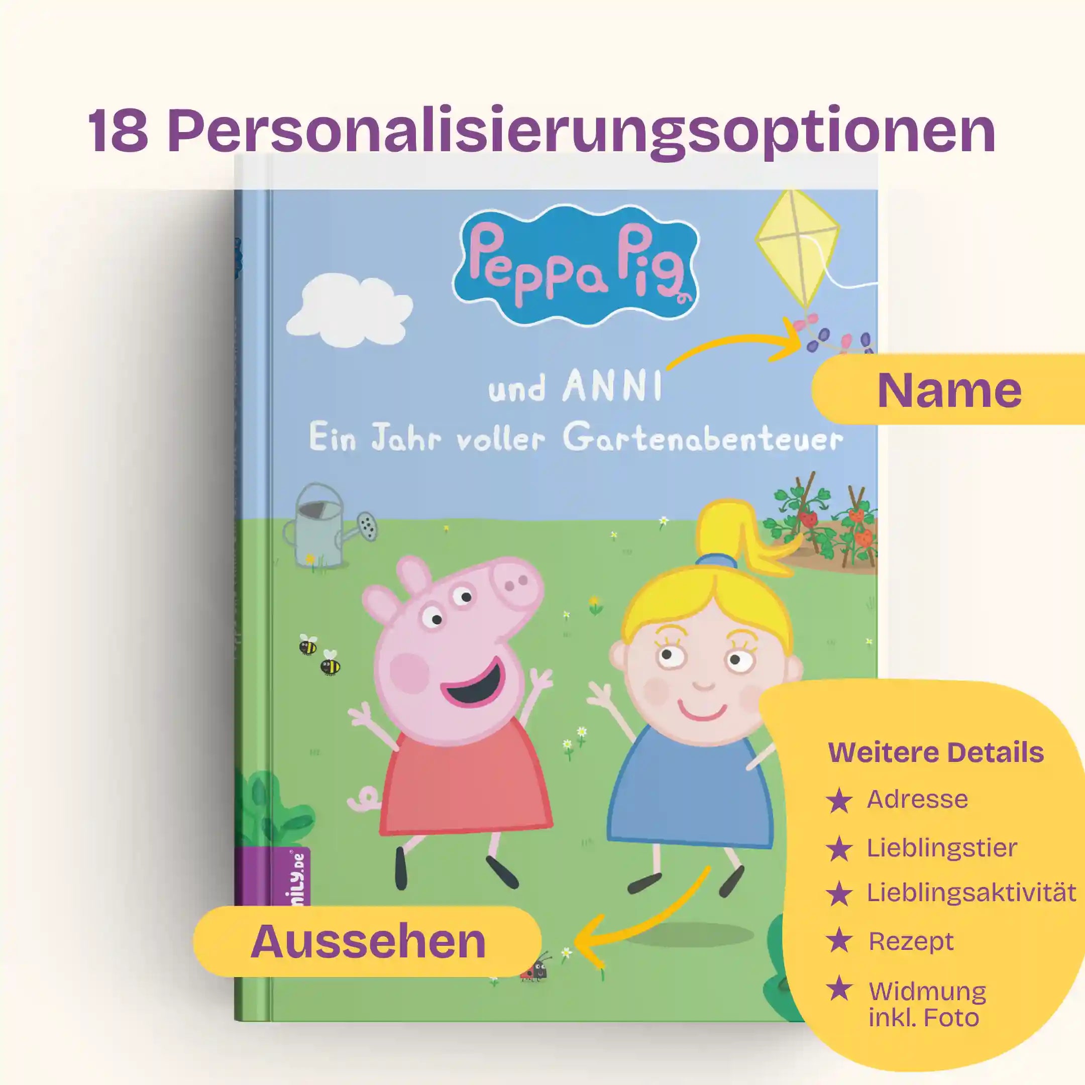 18 Personalisierungsoptionen: Name und Aussehen, Adresse, Lieblingstier, Lieblingsaktivität, Rezept, Widmung inklusive Foto