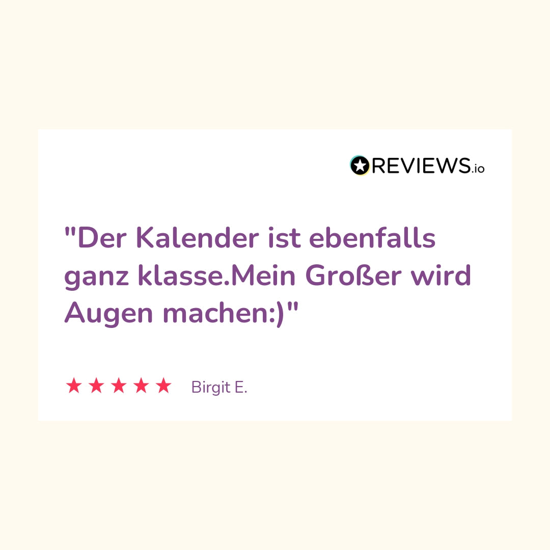 Produktbewertung: "Der Kalender ist ebenfalls ganz klasse. Mein Grosser wird Augen machen :-)"