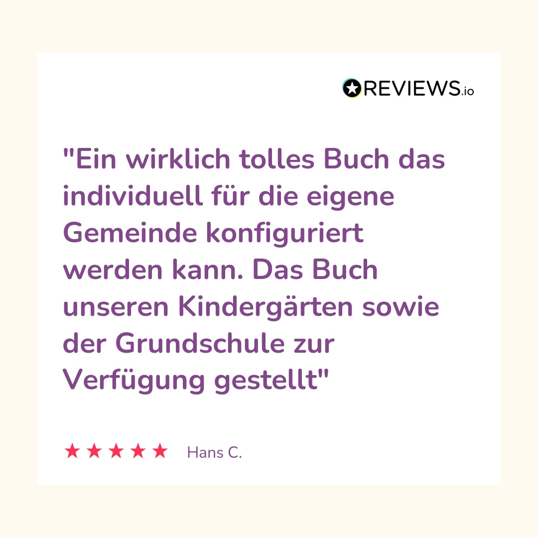 Produktbewertung: "Ein wirklich tolles Buch das individuell für die eigene Gemeinde konfiguriert werden kann. Das Buch unseren Kindergärten sowie der Grundschule zur Verfügung gestellt"