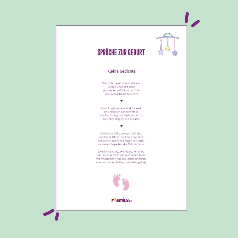 Die schönsten Sprüche zur Geburt als kostenloser Download mit verschiedenen kleinen Gedichten.