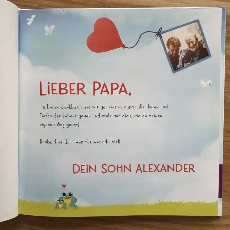 Persönliche Widmung für Papa in einem personalisierten Buch.
