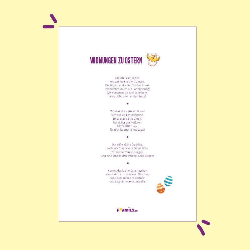 Widmungen zu Ostern als kostenloser Download mit verschiedenen Texten beispielsweise als Widmung für personalisierte Bücher