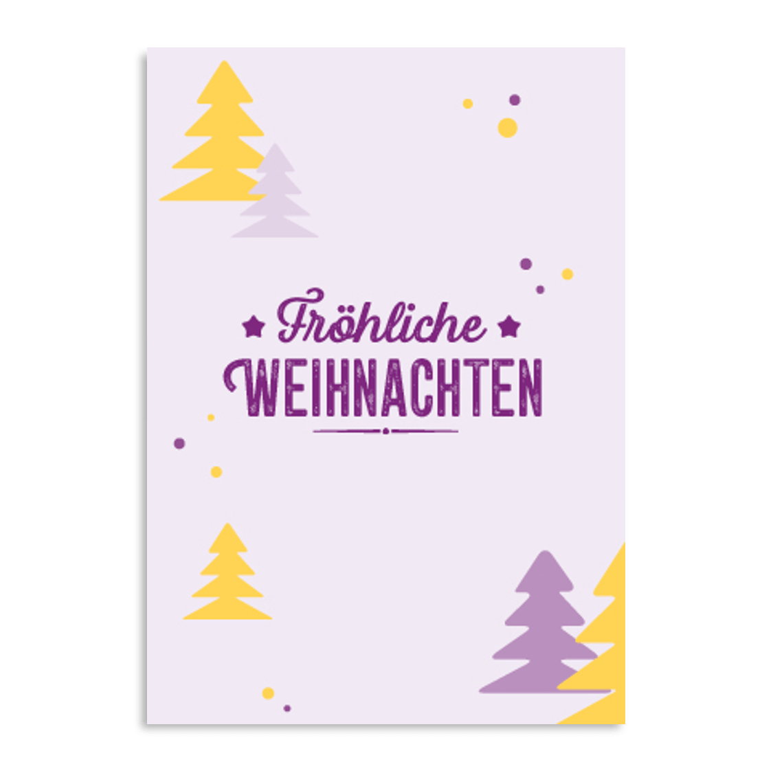 Lila Postkarte mit Schriftzug Fröhliche Weihnachten