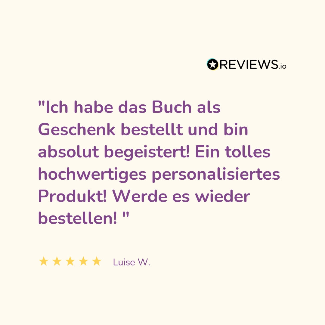 Produktbewertung: "Ich habe das Buch als Geschenk bestellt und bin absolut begeistert" Ein tolles hochwertiges personalisiertes Produkt! Werde es wieder bestellen!"