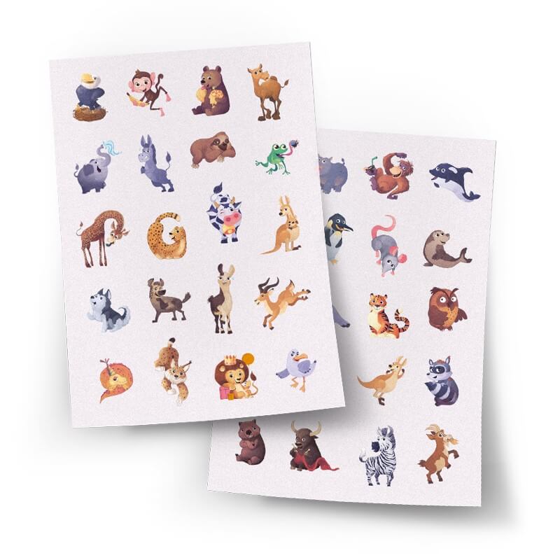 40 Tier-Sticker (2 Seiten, DIN A4)