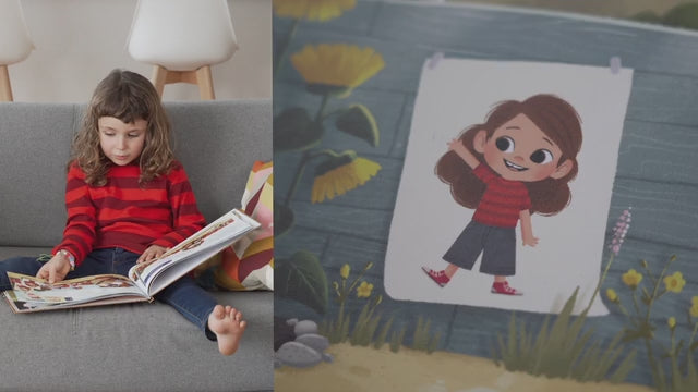 Video über ein Mädchen und seine Mutter,  wie die Mutter der Tochter einen Brief schreibt und diesen im personalisierten Buch versteckt. Das Mädchen liest gemeinsam mit der Mama das Buch und freut sich über das Geschenk.